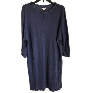 Sundance Linen Tunic Shirt Dress Blue Size M Fringe‎ Raw Hem Casual Vacation